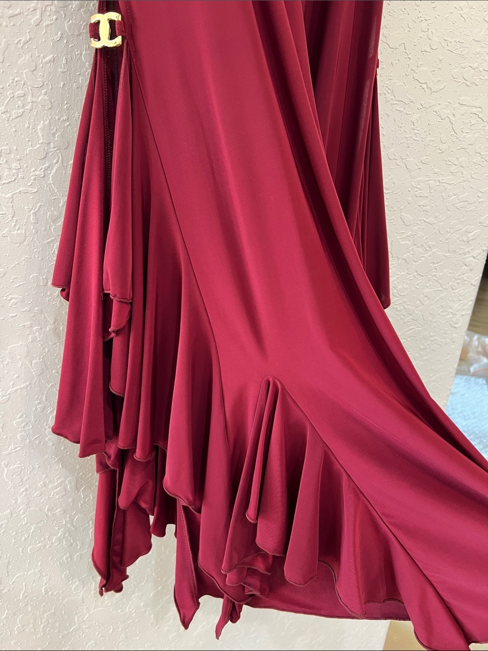 Dance America Burgundy Ruffle Side Slit Pants Made in USA Medium - Picture 2 of 10